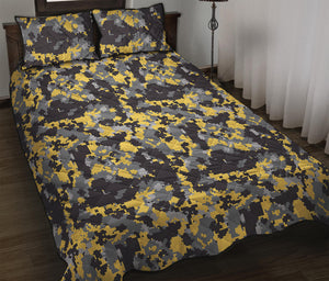 Yellow Black And Grey Digital Camo Print Quilt Bed Set