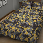 Yellow Black And Grey Digital Camo Print Quilt Bed Set