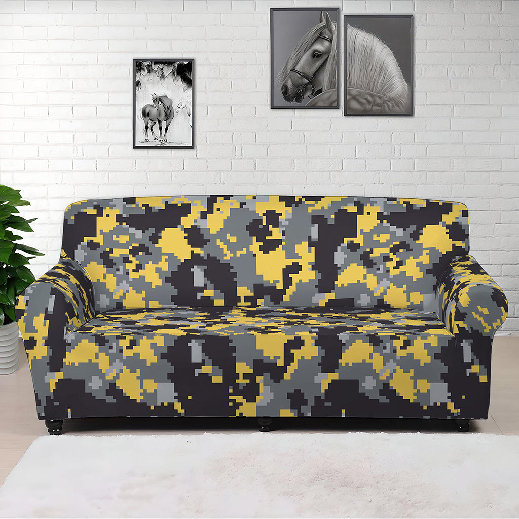 Yellow Black And Grey Digital Camo Print Sofa Cover