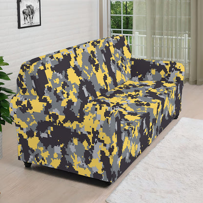 Yellow Black And Grey Digital Camo Print Sofa Cover