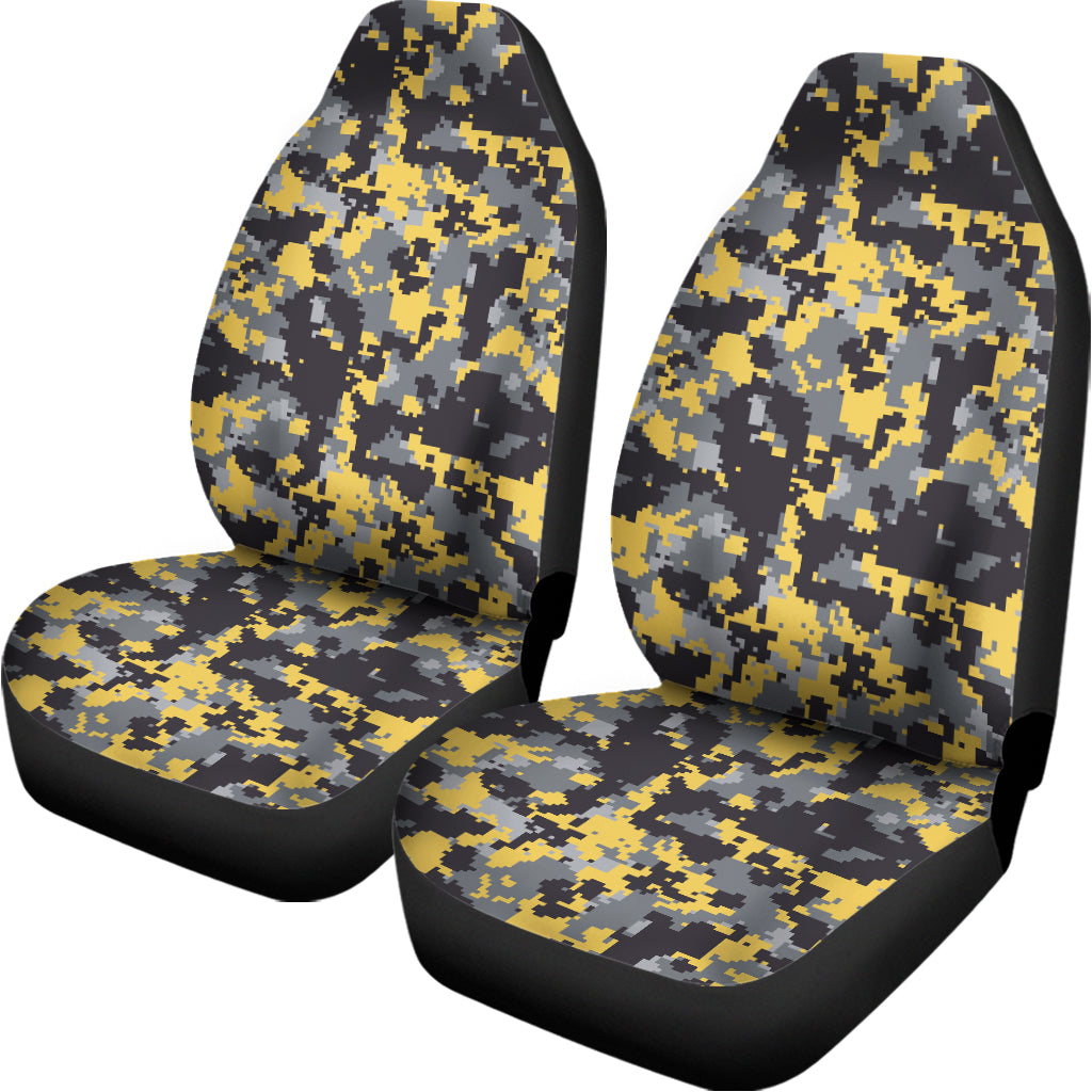Yellow Black And Grey Digital Camo Print Universal Fit Car Seat Covers