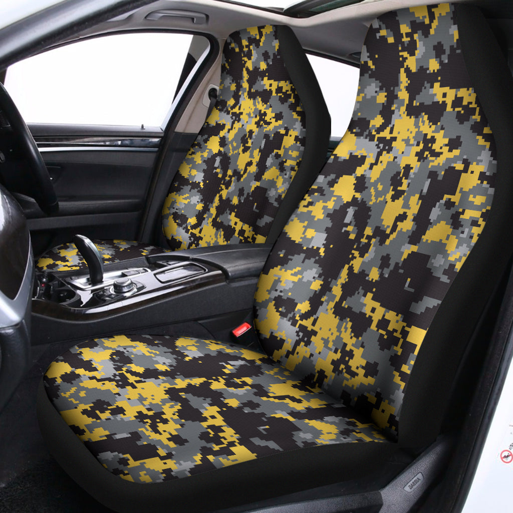 Yellow Black And Grey Digital Camo Print Universal Fit Car Seat Covers