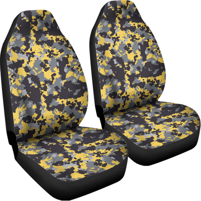 Yellow Black And Grey Digital Camo Print Universal Fit Car Seat Covers