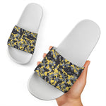 Yellow Black And Grey Digital Camo Print White Slide Sandals