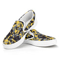 Yellow Black And Grey Digital Camo Print White Slip On Sneakers