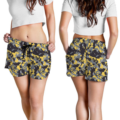 Yellow Black And Grey Digital Camo Print Women's Shorts