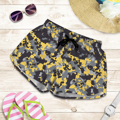 Yellow Black And Grey Digital Camo Print Women's Shorts