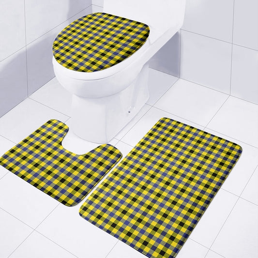 Yellow Black And Navy Plaid Print 3 Piece Bath Mat Set