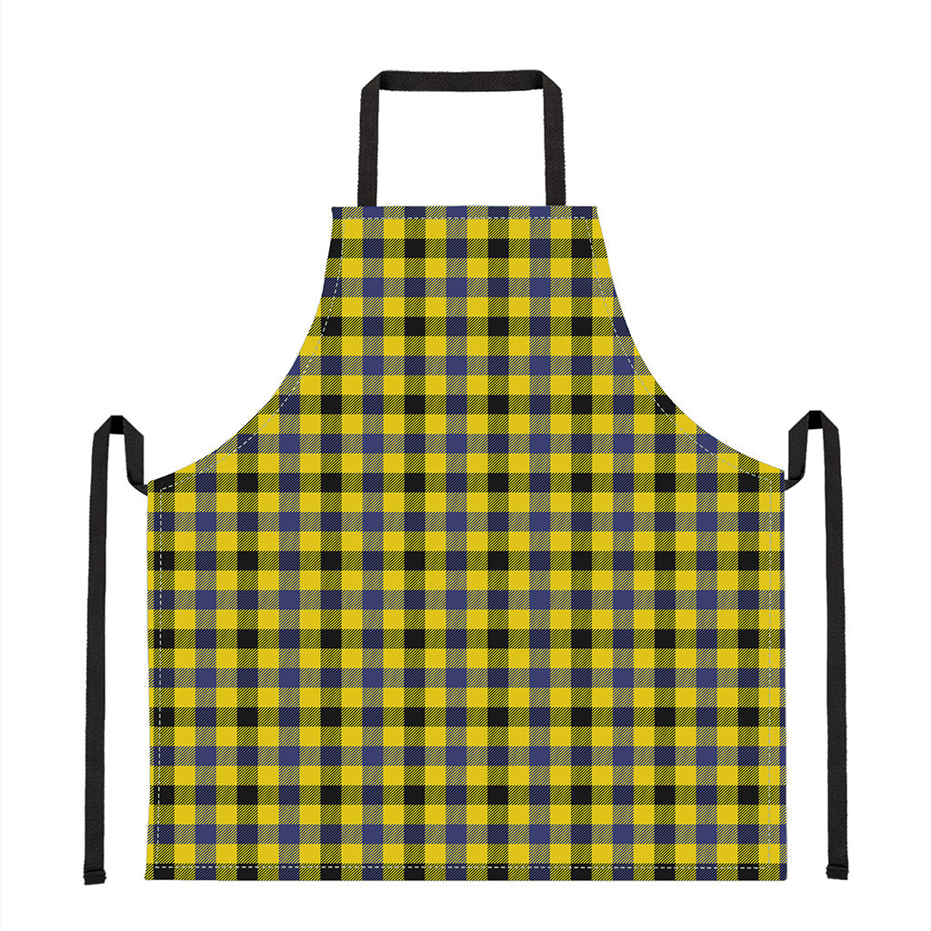 Yellow Black And Navy Plaid Print Apron