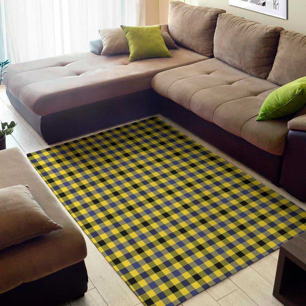Yellow Black And Navy Plaid Print Area Rug