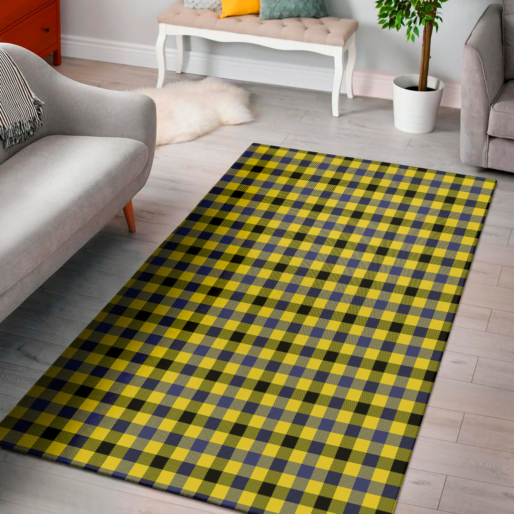 Yellow Black And Navy Plaid Print Area Rug