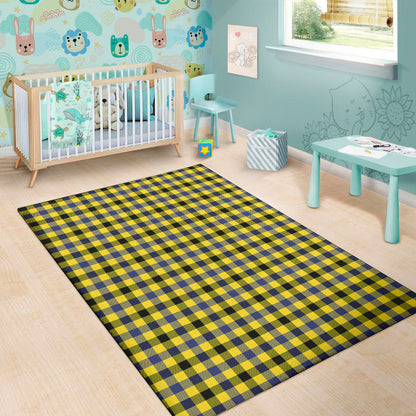 Yellow Black And Navy Plaid Print Area Rug