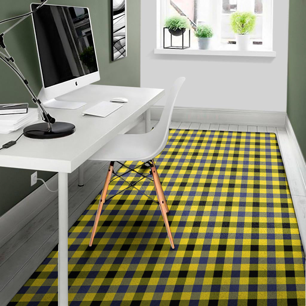 Yellow Black And Navy Plaid Print Area Rug
