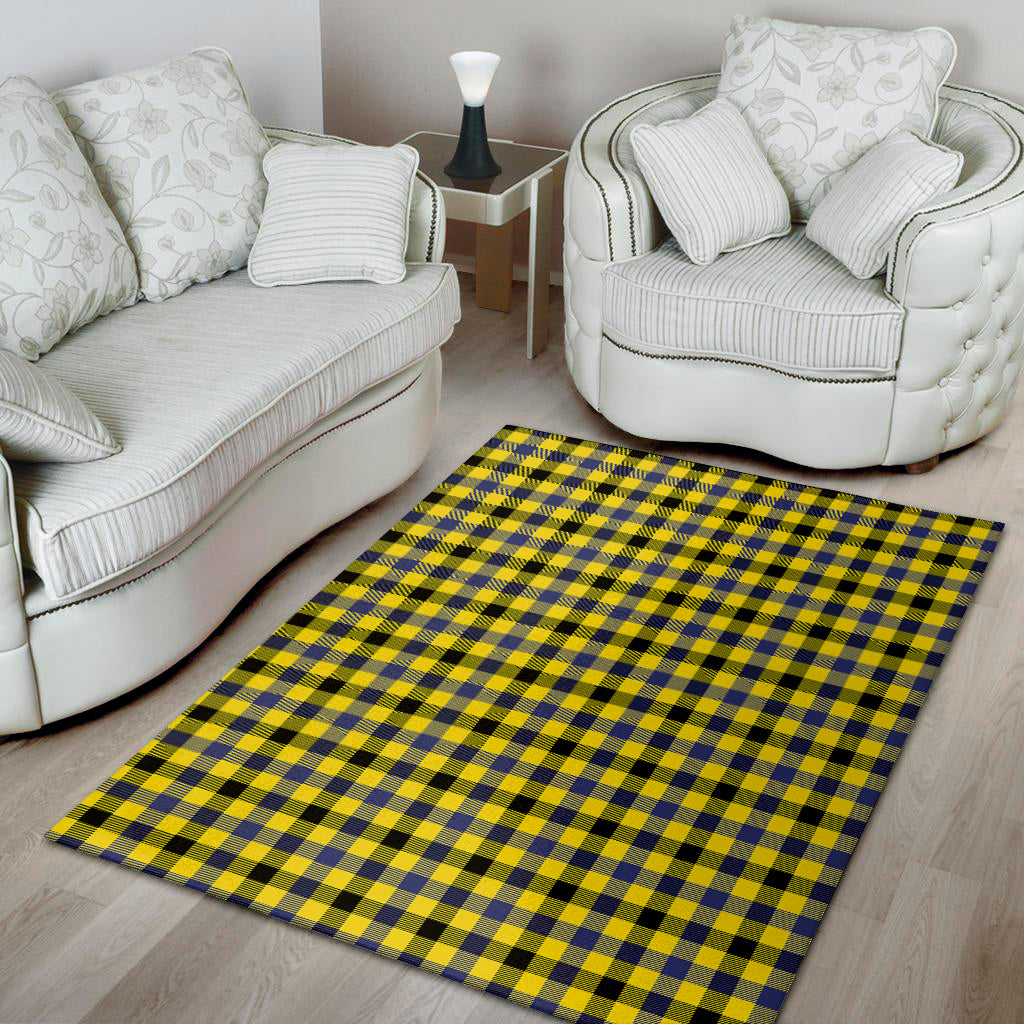 Yellow Black And Navy Plaid Print Area Rug