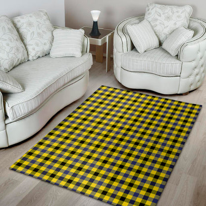 Yellow Black And Navy Plaid Print Area Rug