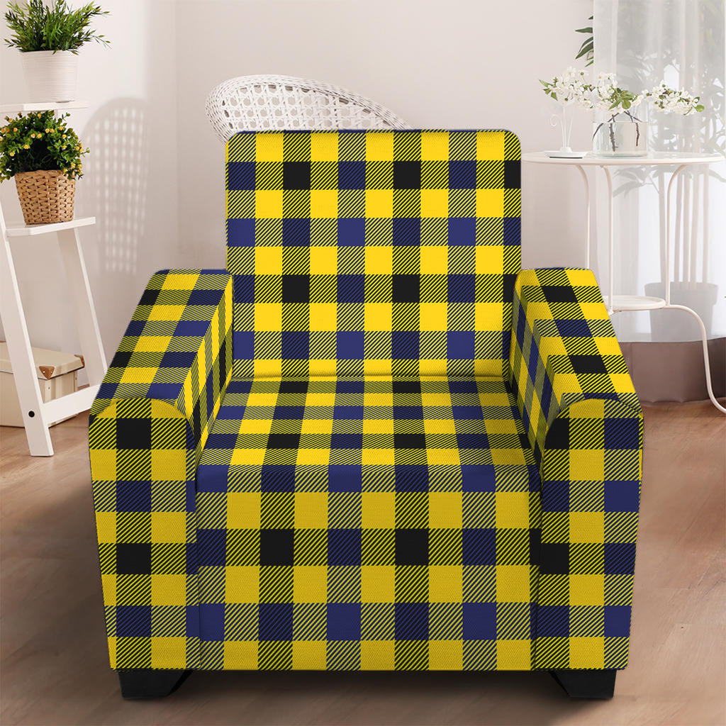 Yellow Black And Navy Plaid Print Armchair Slipcover