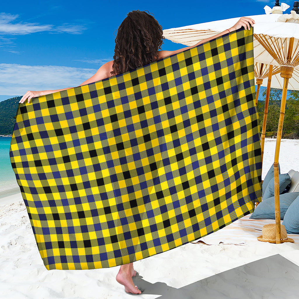 Yellow Black And Navy Plaid Print Beach Sarong Wrap
