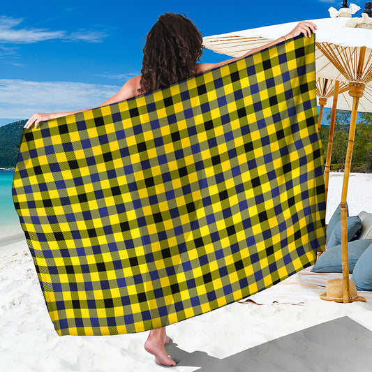 Yellow Black And Navy Plaid Print Beach Sarong Wrap