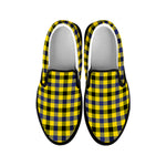 Yellow Black And Navy Plaid Print Black Slip On Shoes