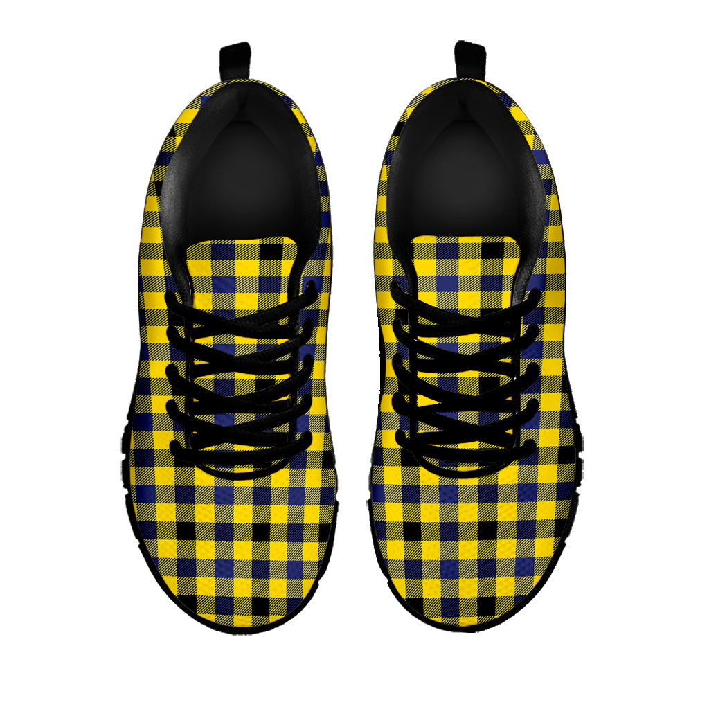 Yellow Black And Navy Plaid Print Black Sneakers