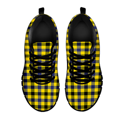 Yellow Black And Navy Plaid Print Black Sneakers