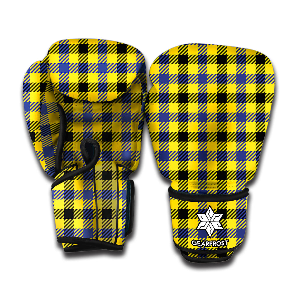 Yellow Black And Navy Plaid Print Boxing Gloves