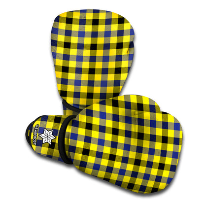 Yellow Black And Navy Plaid Print Boxing Gloves