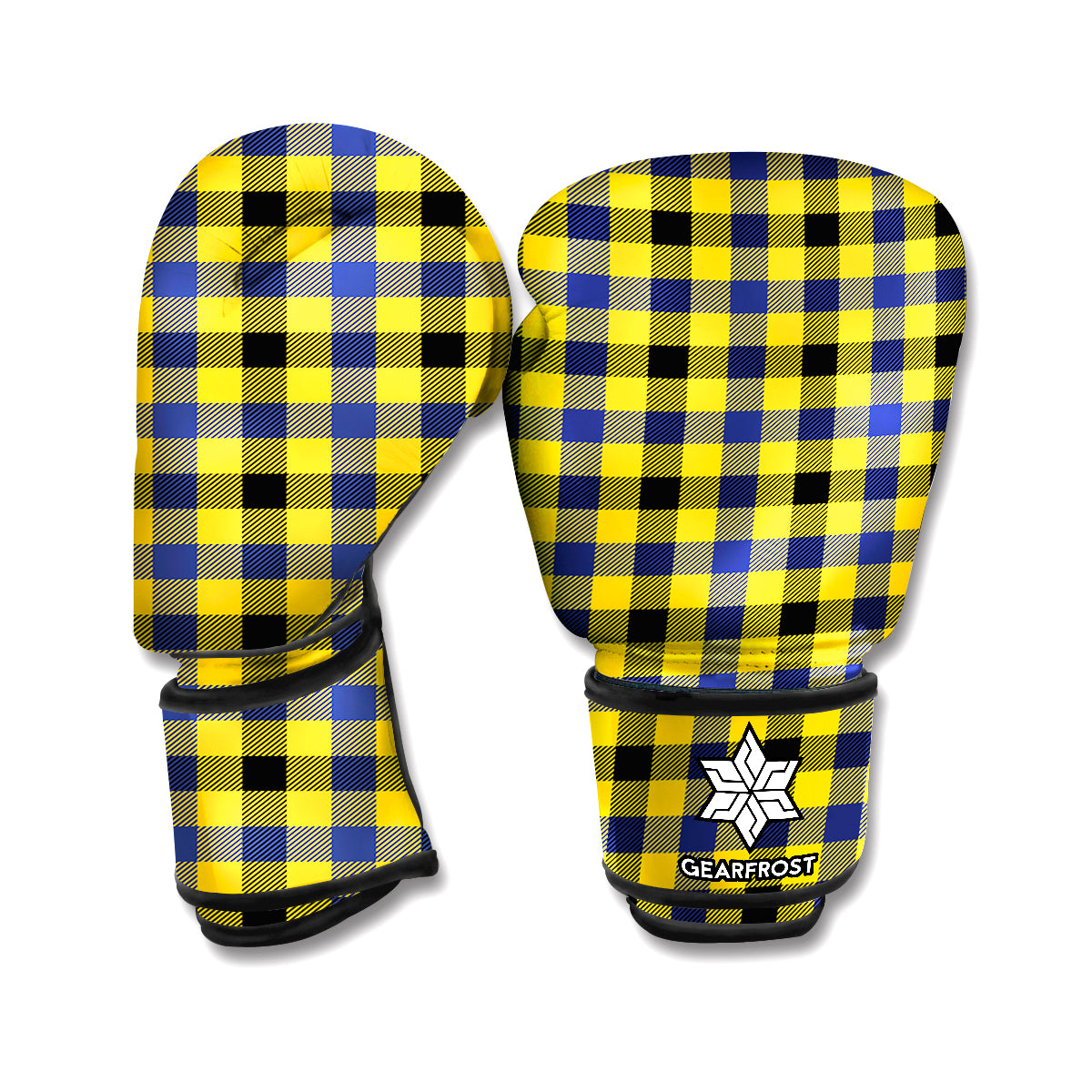 Yellow Black And Navy Plaid Print Boxing Gloves