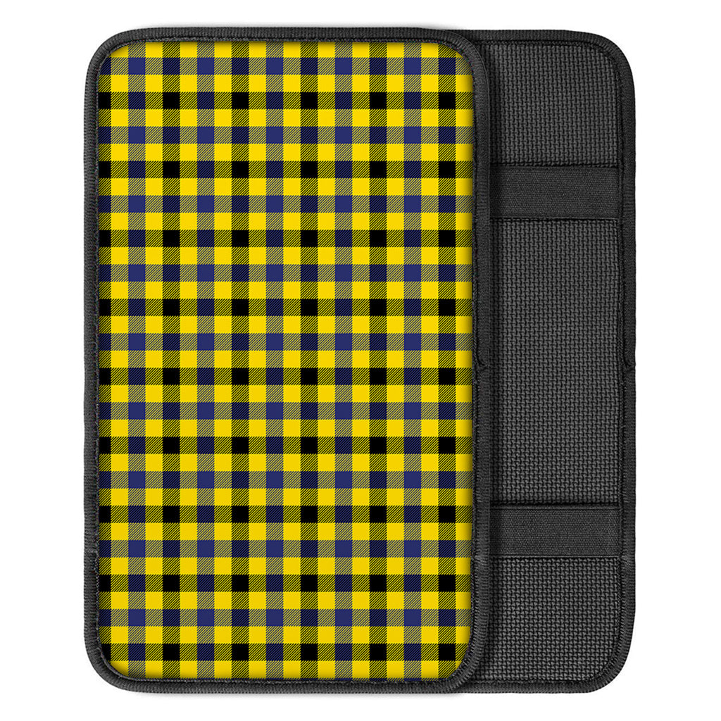 Yellow Black And Navy Plaid Print Car Center Console Cover
