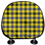 Yellow Black And Navy Plaid Print Car Headrest Covers