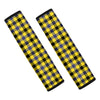 Yellow Black And Navy Plaid Print Car Seat Belt Covers