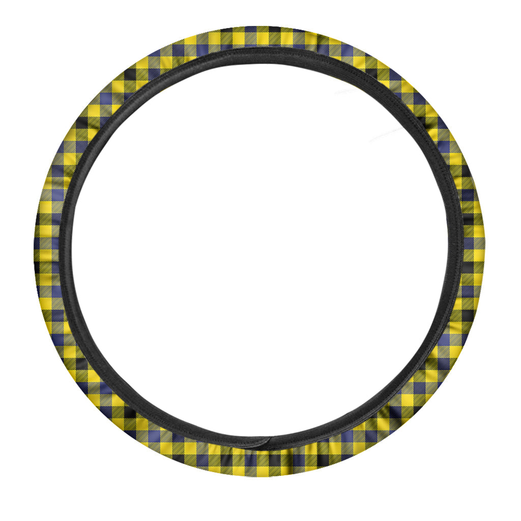 Yellow Black And Navy Plaid Print Car Steering Wheel Cover
