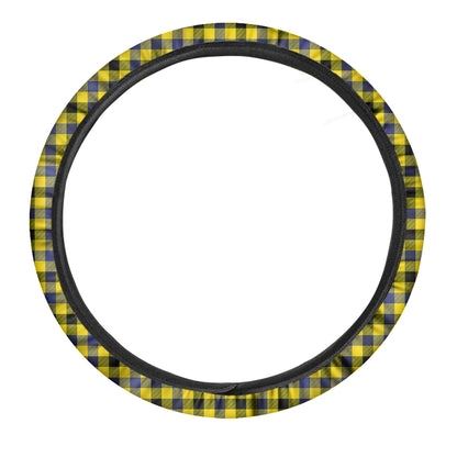 Yellow Black And Navy Plaid Print Car Steering Wheel Cover