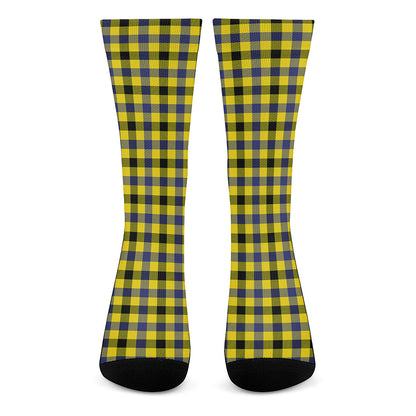Yellow Black And Navy Plaid Print Crew Socks