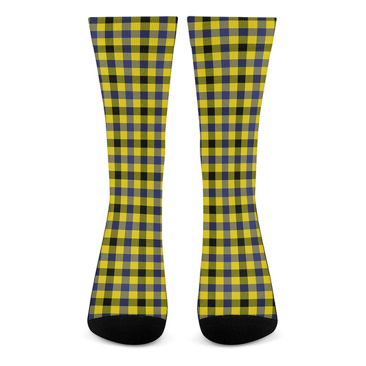 Yellow Black And Navy Plaid Print Crew Socks
