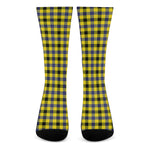Yellow Black And Navy Plaid Print Crew Socks