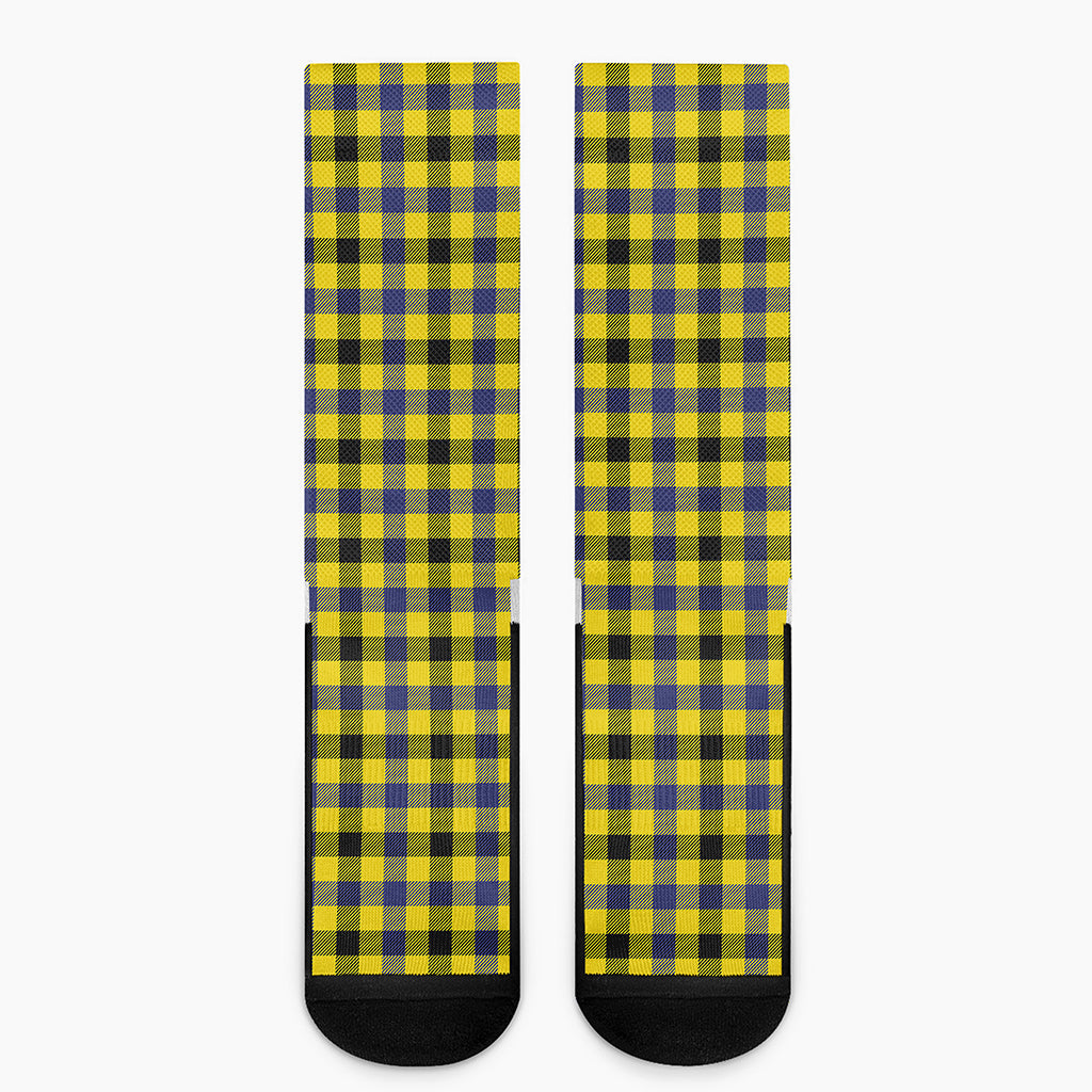 Yellow Black And Navy Plaid Print Crew Socks