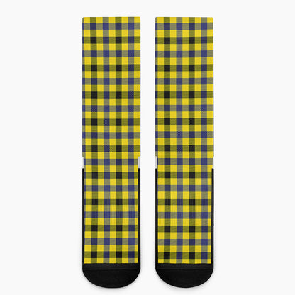 Yellow Black And Navy Plaid Print Crew Socks