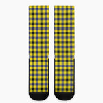 Yellow Black And Navy Plaid Print Crew Socks