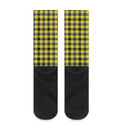 Yellow Black And Navy Plaid Print Crew Socks