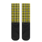 Yellow Black And Navy Plaid Print Crew Socks