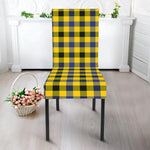 Yellow Black And Navy Plaid Print Dining Chair Slipcover