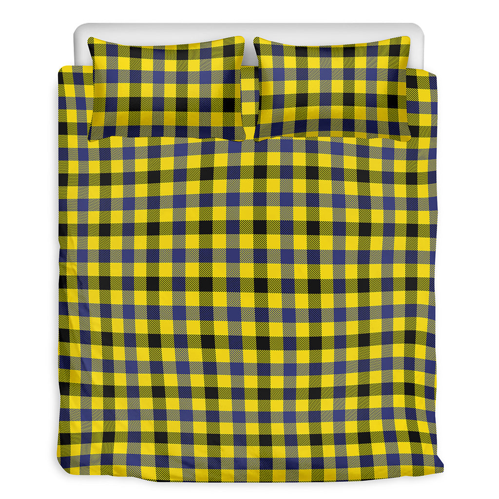 Yellow Black And Navy Plaid Print Duvet Cover Bedding Set