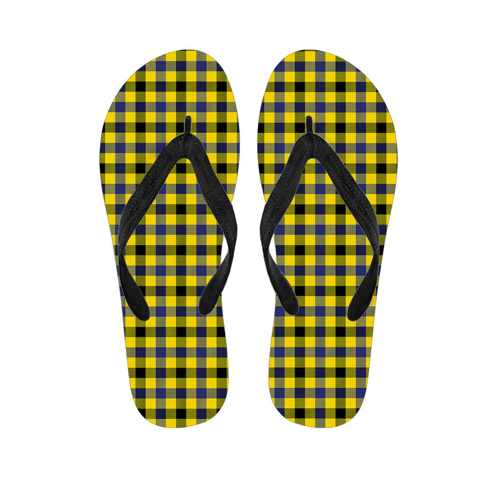 Yellow Black And Navy Plaid Print Flip Flops