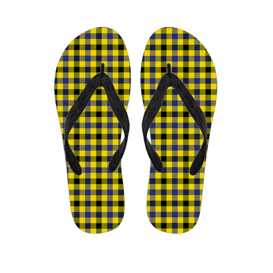 Yellow Black And Navy Plaid Print Flip Flops