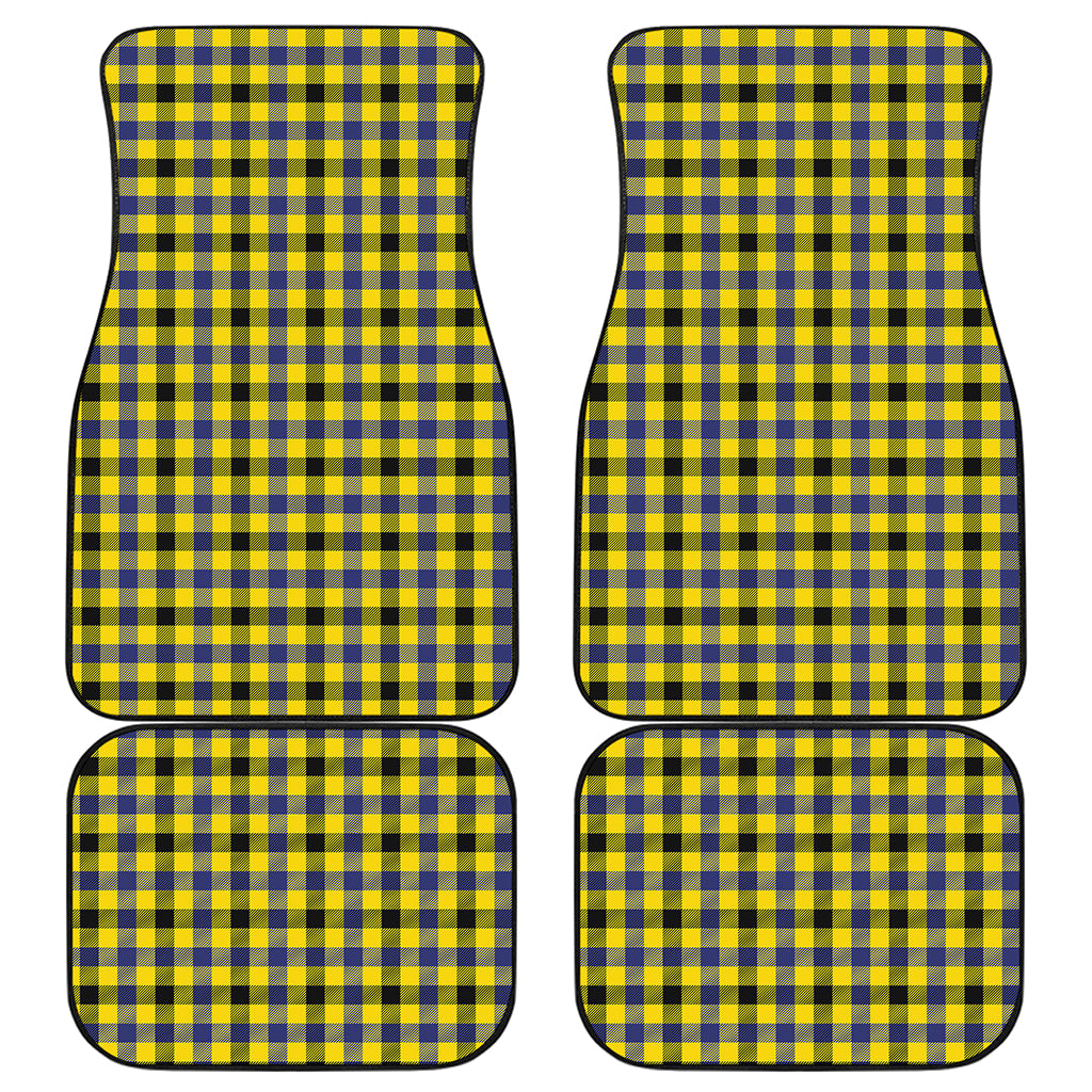 Yellow Black And Navy Plaid Print Front and Back Car Floor Mats