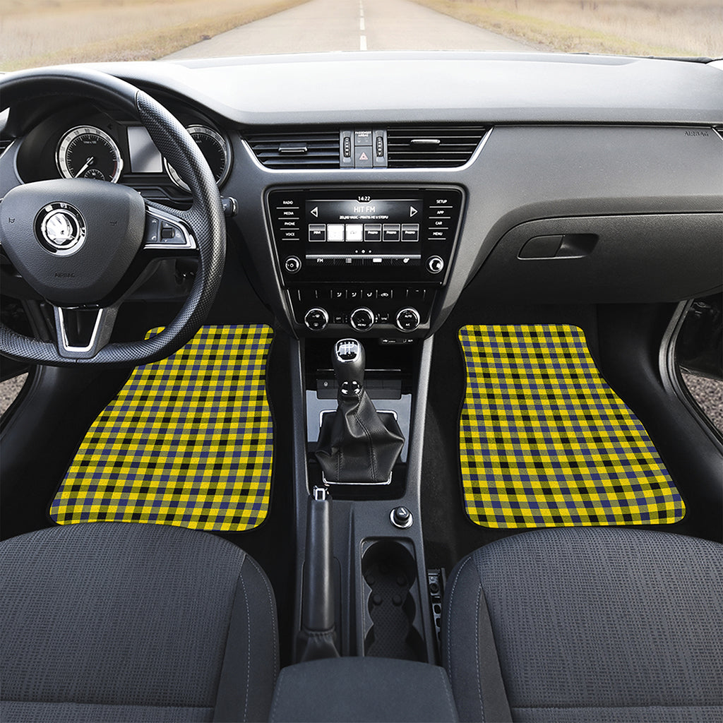 Yellow Black And Navy Plaid Print Front and Back Car Floor Mats