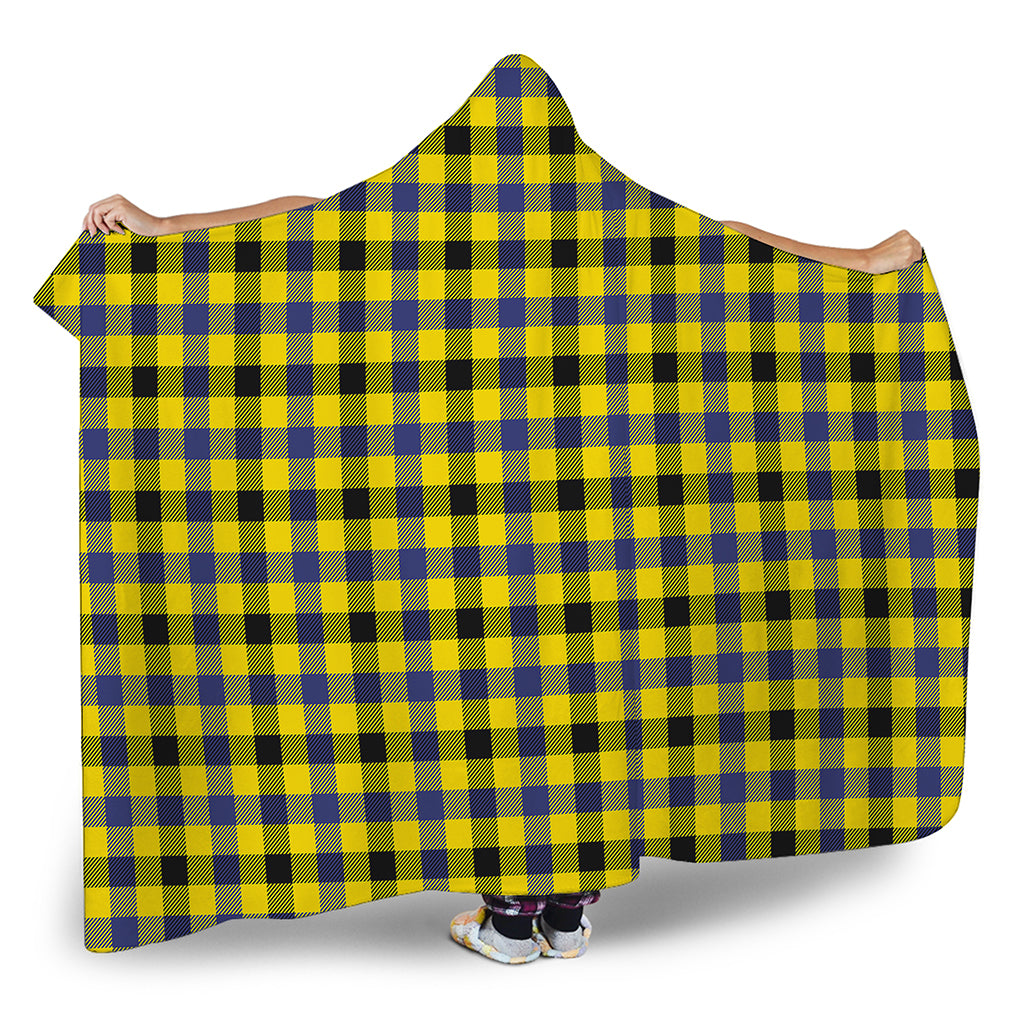 Yellow Black And Navy Plaid Print Hooded Blanket