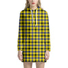 Yellow Black And Navy Plaid Print Hoodie Dress