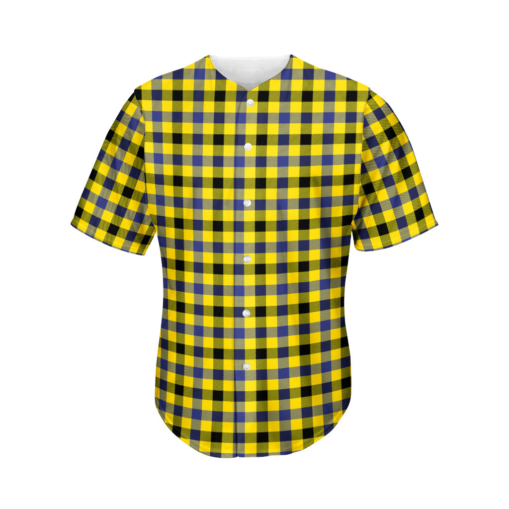 Yellow Black And Navy Plaid Print Men's Baseball Jersey